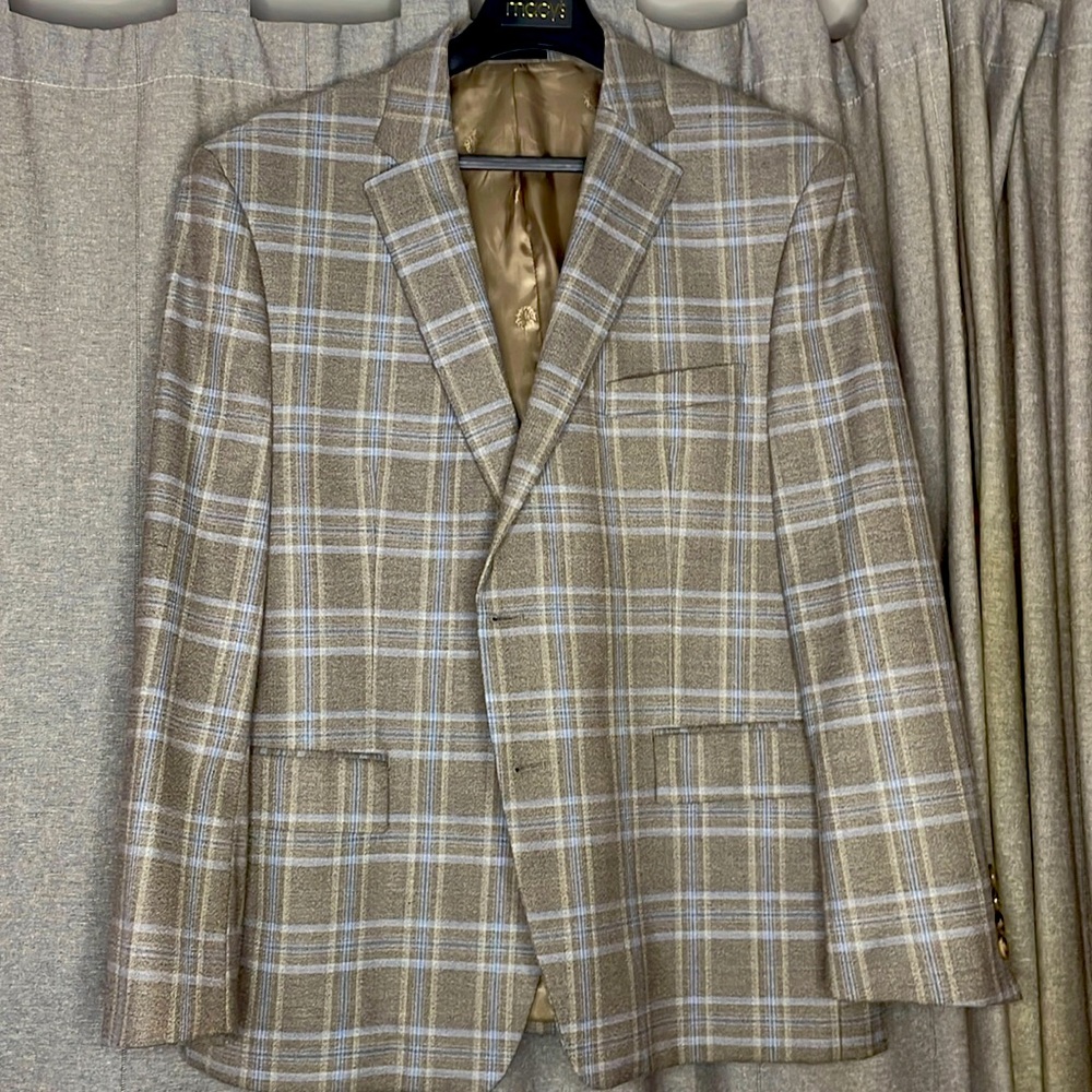Lauren Ralph Lauren Blazer Mens 44 ShortSports Coat Jacket Gray Blue Two Button